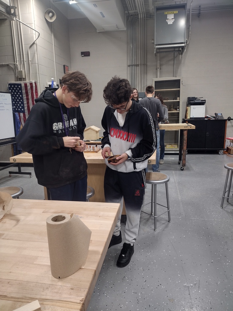 students woodworking